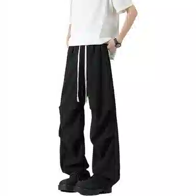 么宁 简约百搭褶皱感宽松直筒潮流时尚薄款舒适透气运动休闲裤 男女同款