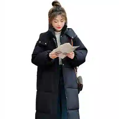 玉儿恋 长款过膝宽松加厚可拆卸帽棉服 女款