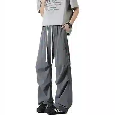 么宁 简约百搭褶皱感宽松直筒潮流时尚薄款舒适透气运动休闲裤 男女同款