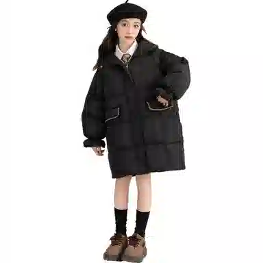 鸭鸭 童装 纯色连帽中长款宽松休闲羽绒服 儿童款