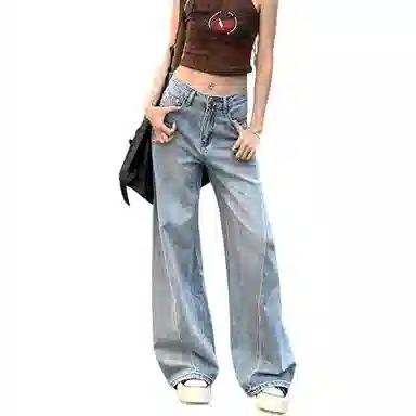 如续 侧缝线设计高腰微宽松喇叭拖地牛仔裤 女款