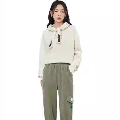 初语 藏青色可爱猫咪刺绣宽松加绒加厚连帽衫卫衣 女款