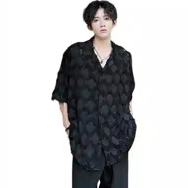 袋鼠 简约流苏纯色清爽透气舒适亲肤潮牌美式日常基础潮流宽松休闲翻领短袖衬衫 男女同款