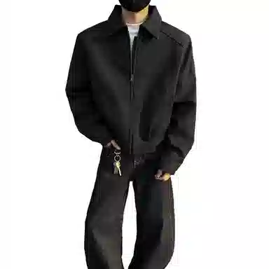 布客行 美式高街潮牌时尚个性设计感纯色日常通勤基础款休闲翻领宽松夹克外套 男女同款