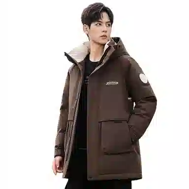 鸭鸭 中长款加厚保暖休闲宽松连帽套头羽绒服 男女同款