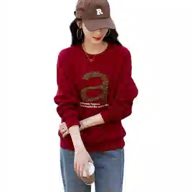 【dme】 圆领套头落肩字母长袖合身卫衣 女款 酒红