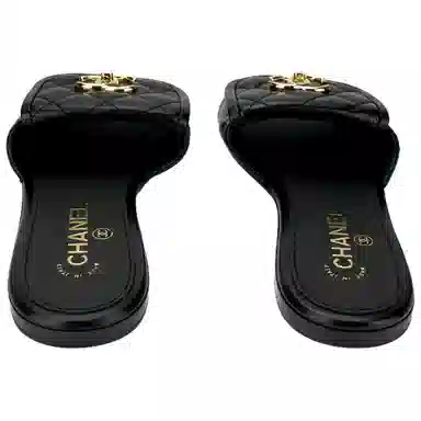 CHANEL 25P Flat Toe Strap Sandals Black