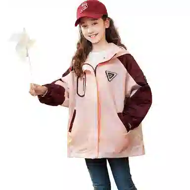 鸭鸭 童装 拼色加绒连帽户外中长款宽松冲锋衣 儿童款