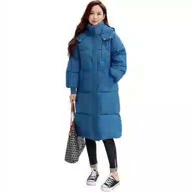 玉儿恋 长款过膝宽松加厚可拆卸帽棉服 女款