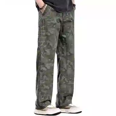 尘映 迷彩潮牌宽松直筒战术裤高街美式复古工装伐木裤休闲裤 男款