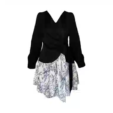 思蓓儿 水墨花设计感收腰长袖连衣裙 女款