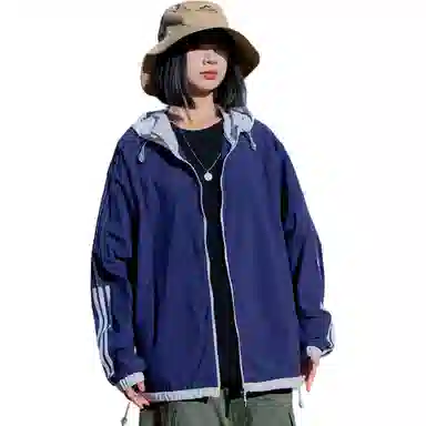 黑恐龙 休闲宽松百搭柔软轻薄时尚简约个性连帽条纹防晒服 男女同款