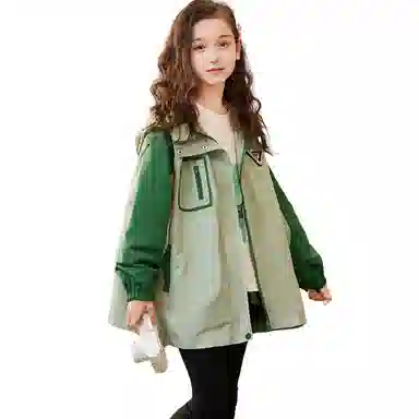 鸭鸭 童装 拼色加绒连帽户外中长款宽松冲锋衣 儿童款