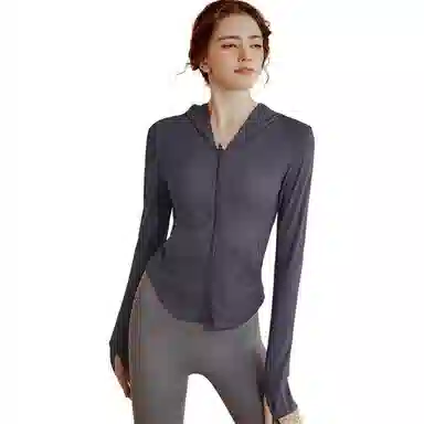 达兹 纯色拉链连帽长袖健身衣 女款