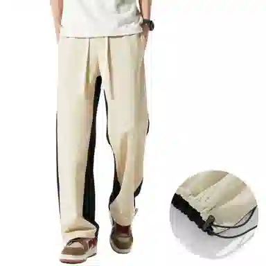 稻草人 美式潮牌撞色拼接正反两面穿系带宽松阔腿直筒百搭休闲裤 男女同款