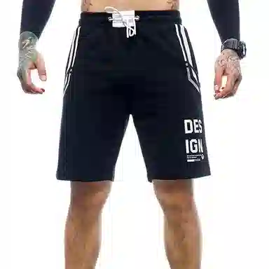 墨立方 胶浆印花，白色烫银印花，隐形拉链口袋运动短裤 男款