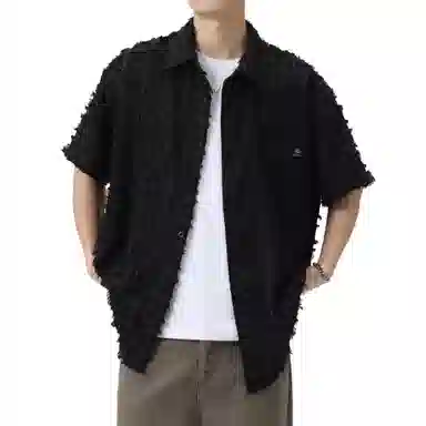 王者荣耀 美式复古格子流苏宽松舒适时尚百搭校园风少年感无性别休闲翻领纽扣短袖衬衫 男女同款