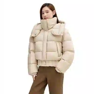 鸭鸭 休闲连帽短款舒适纯色羽绒服 女款