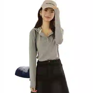 玉儿恋 纯色连帽落肩套头宽松长袖针织衫 女款