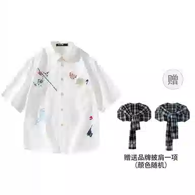沐诚阳译 美式复古高街风透气百搭落肩短袖衬衫 男女同款