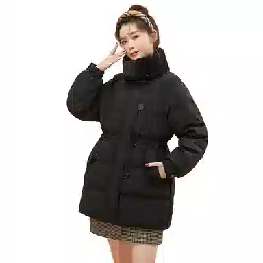 鸭鸭 纯色中长款拉链加厚休闲长袖羽绒服 女款