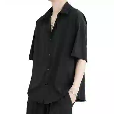 帝狼牛 夏季薄款垂感高级感休闲百搭纯色短袖与外套衬衫 男款