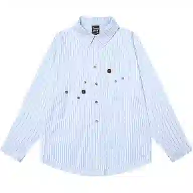 【dme】 美式简约复古条纹衬衣长袖男春季潮牌纽扣设计感宽松休闲情侣慵懒风外套衬衫 男女同款