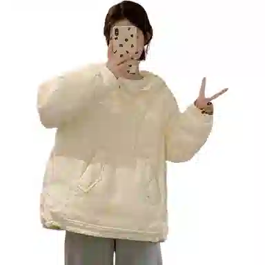 鸭鸭 纯色连帽套头大口袋保暖舒适长袖休闲简约美系时尚洋气外穿羽绒服 女款