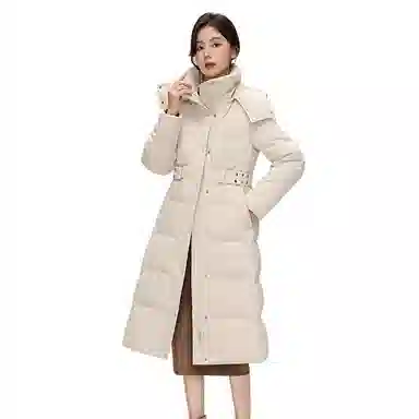 鸭鸭 纯色连帽拉链保暖长款羽绒服 女款