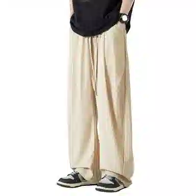 顶峰保罗 褶皱冰丝裤子百搭潮流薄款凉感亲肤透气时尚无性别主义潮牌阔腿裤垂坠感弯刀休闲裤 男女同款