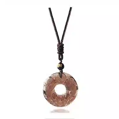 幸囍礼 国潮雕刻新中式招财转运貔平安扣吊坠 呈祥如意瑞兽玉佩挂坠 本命年优雅平安纳福 黑曜石 玉石项链 男女同款情侣款