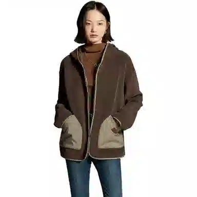 初语 双面绒保暖加厚双插兜加绒拉链连帽衫夹克 女款