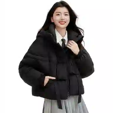 鸭鸭 纯色宽松连帽直筒羽绒服 女款