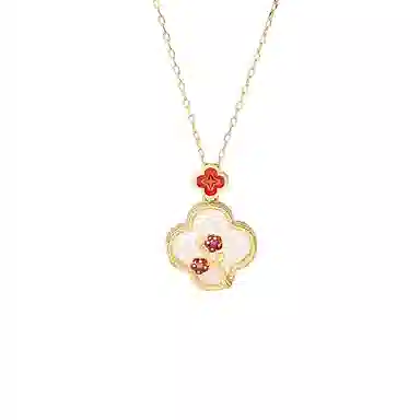 彤彤兔 中式复古珐琅工艺四叶草 铜 项链 女款