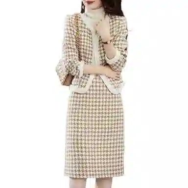 【dme】 圆领撞色千鸟格名媛两件套裙装套装 女款