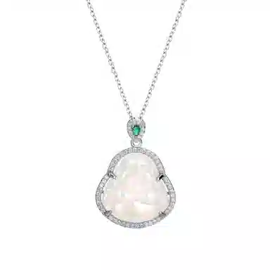 色菲尔 喜乐弥勒佛吊坠 新中式国风笑脸大肚佛公 气质优雅高级清透感 玉髓 玉石项链 女款 闺蜜女友礼盒装