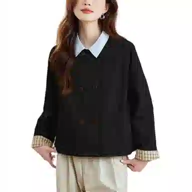 曲韩 简约大气休闲工装休闲气质双排扣外套 女款