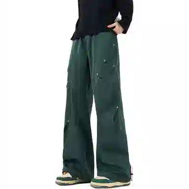 顶峰保罗 美式潮牌纯色简约高级感直筒阔腿长裤复古高街痞帅宽松舒适小众百搭运动休闲裤 男女同款