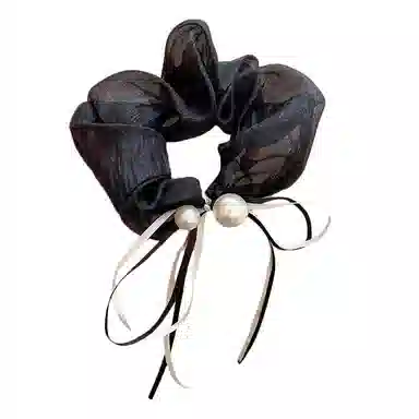 蒙妮 森系蝴蝶结飘带珍珠发绳氛围感#好运 布艺 发圈 女款