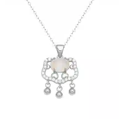 幸囍礼 新中式纳福平安锁 国风闪耀祥云如意招财锁骨链 新中式古风气质优雅温柔轻奢高级感 玉髓 玉石项链 女款