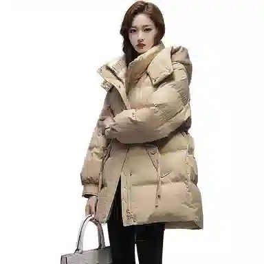 鸭鸭 纯色简约通勤连帽拉链羽绒服 女款