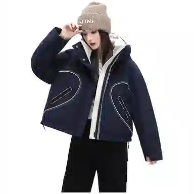 鸭鸭 通勤休闲设计感百搭短款显高小个子派克服连帽羽绒服 女款