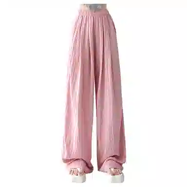 兰缪 夏季高腰阔腿裤日系慵懒垂感褶皱薄款休闲裤 女款