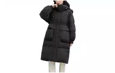 鸭鸭 撞色连帽加厚保暖长款长袖羽绒服 女款