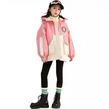 鸭鸭 童装 拼色摇粒绒内胆三合一可拆卸户外防水中长款冲锋外套 儿童款 粉色