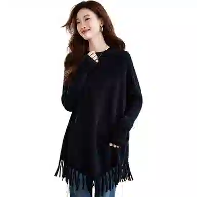 恒源祥 纯色时尚流苏宽松小众设计针织衫 女款