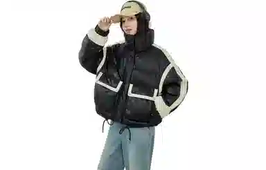 鸭鸭 拼色拉链立领短款休闲长袖羽绒服 女款