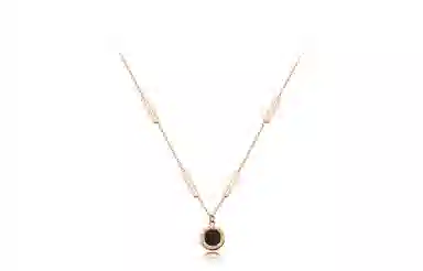 牧言 欧美复古简约小众设计高级感 立体罗马数字圆表设计黑白双面圆牌可调节锁骨链 钛钢 项链 女款