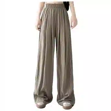 兰缪 夏季高腰阔腿裤日系慵懒垂感褶皱薄款休闲裤 女款