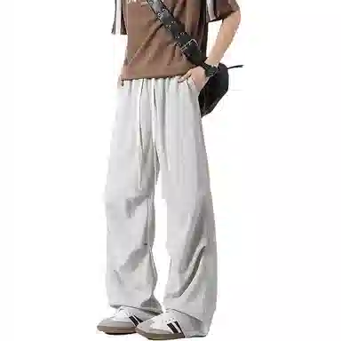 么宁 简约百搭褶皱感宽松直筒潮流时尚薄款舒适透气运动休闲裤 男女同款